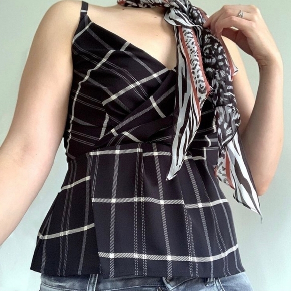 Cabi Check Crossover Cami, Black And Cream, Vneck, Size 12, #3986 - Picture 2 of 11